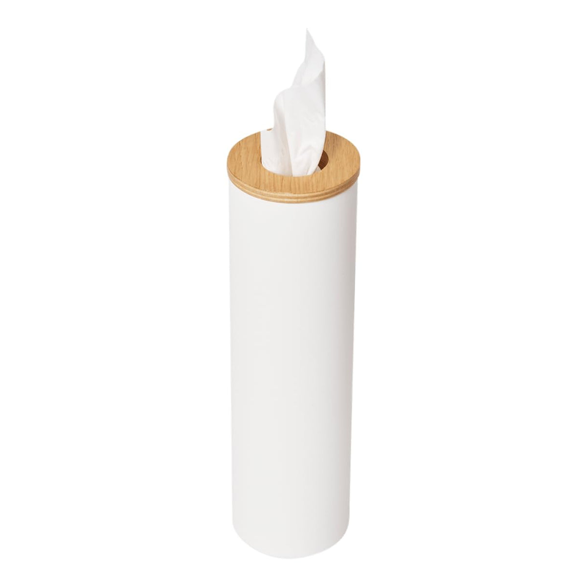 Yamazaki Home Rin Reusable Round Tissue Holder Case, Metal Tissue Container with Wooden Lid - Steel + Wood