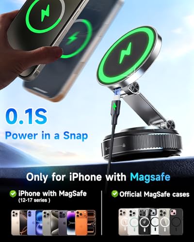 15W Magnetic Car Charger With Vacuum Suction Mount