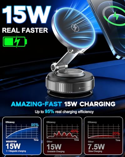 15W Magnetic Car Charger With Vacuum Suction Mount