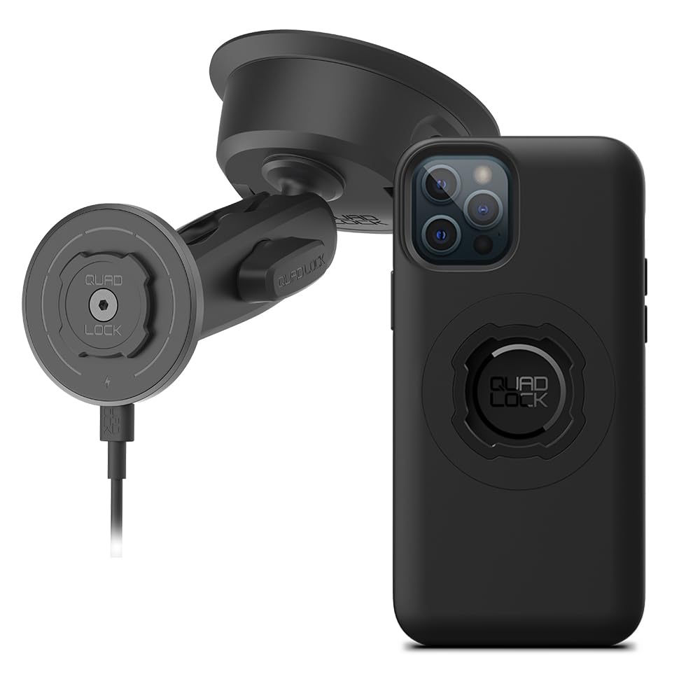 Quad Lock Heavy Duty Suction Car Phone Mount with MAG Phone Case and MAG Wireless Charging Head for iPhone