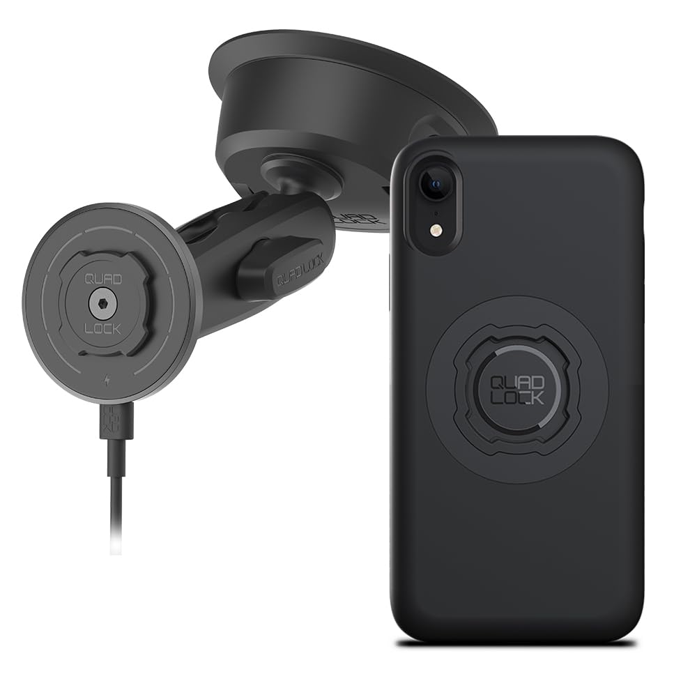 Quad Lock Heavy Duty Suction Car Phone Mount with MAG Phone Case and MAG Wireless Charging Head for iPhone