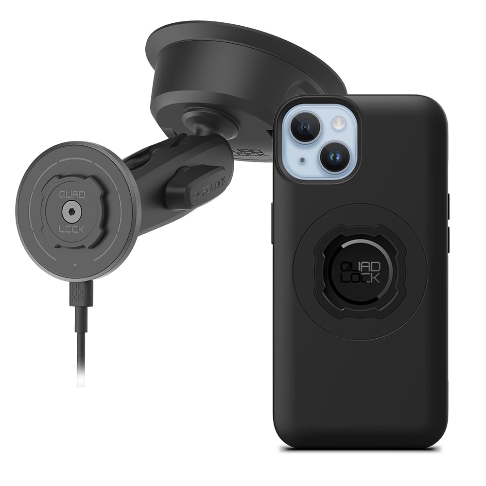 Quad Lock Heavy Duty Suction Car Phone Mount with MAG Phone Case and MAG Wireless Charging Head for iPhone