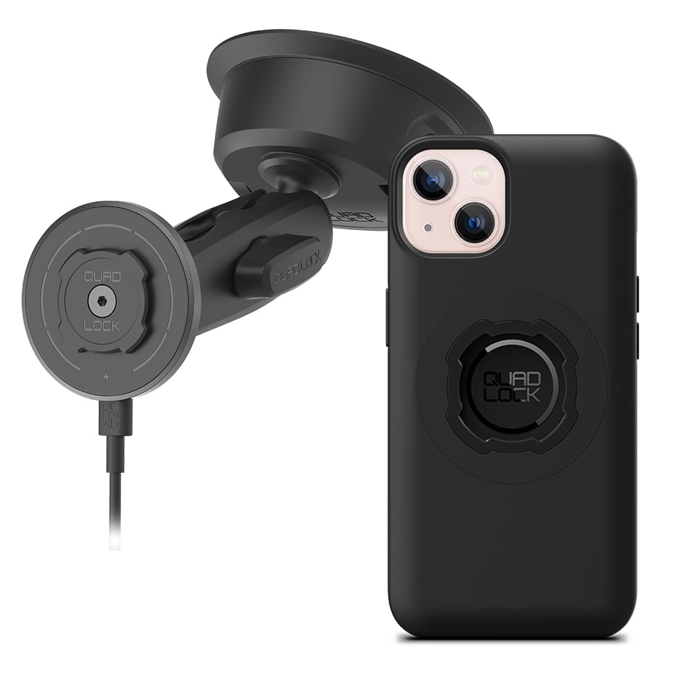 Quad Lock Heavy Duty Suction Car Phone Mount with MAG Phone Case and MAG Wireless Charging Head for iPhone