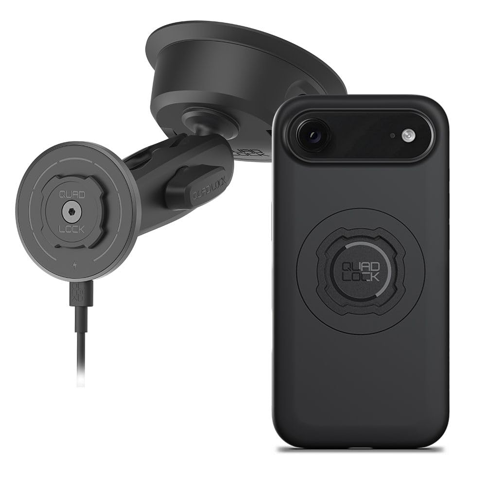 Quad Lock Heavy Duty Suction Car Phone Mount with MAG Phone Case and MAG Wireless Charging Head for iPhone