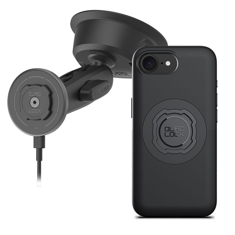 Quad Lock Heavy Duty Suction Car Phone Mount with MAG Phone Case and MAG Wireless Charging Head for iPhone