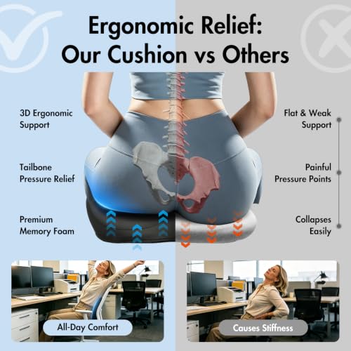 Memory Foam Car Seat Cushion, Ergonomic Coccyx Cushion for Tailbone & Back