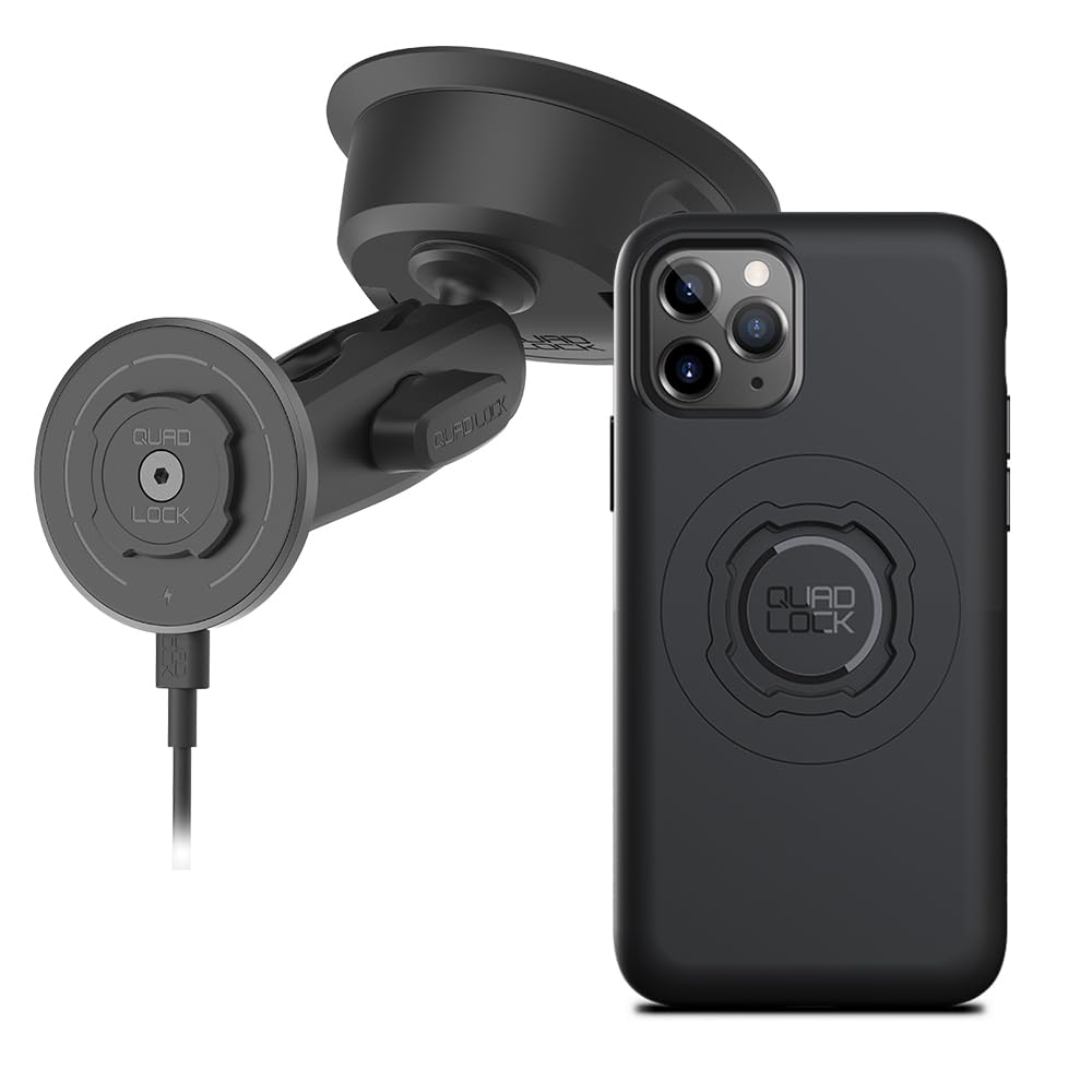 Quad Lock Heavy Duty Suction Car Phone Mount with MAG Phone Case and MAG Wireless Charging Head for iPhone