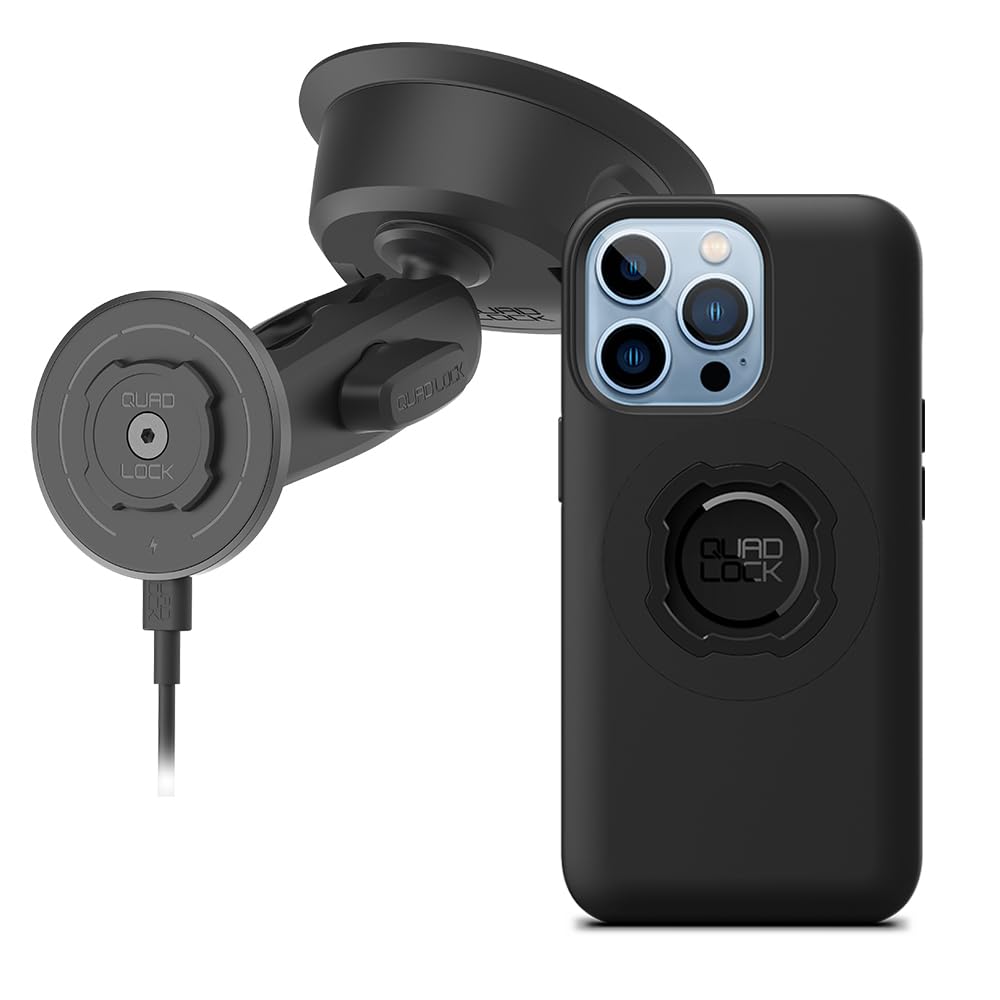 Quad Lock Heavy Duty Suction Car Phone Mount with MAG Phone Case and MAG Wireless Charging Head for iPhone