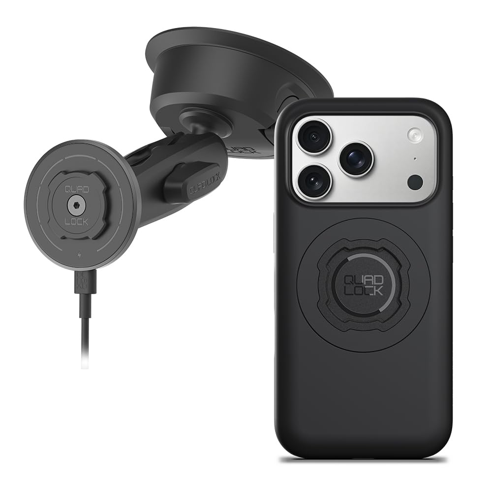 Quad Lock Heavy Duty Suction Car Phone Mount with MAG Phone Case and MAG Wireless Charging Head for iPhone