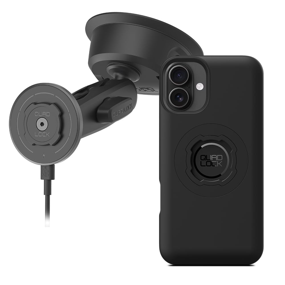 Quad Lock Heavy Duty Suction Car Phone Mount with MAG Phone Case and MAG Wireless Charging Head for iPhone