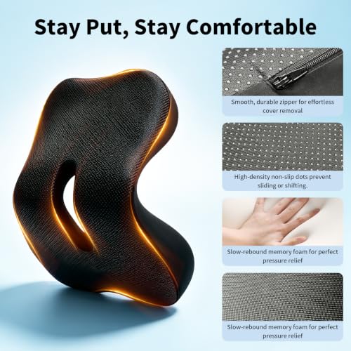 Memory Foam Car Seat Cushion, Ergonomic Coccyx Cushion for Tailbone & Back