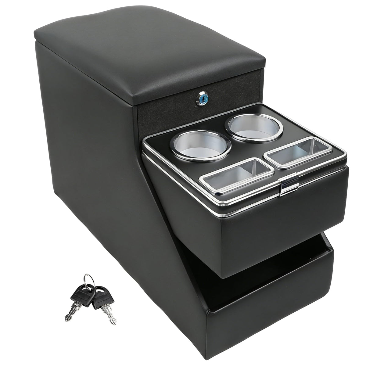 Donpida Center Console Organizer for Minivans, SUVs & Middle Van Seats - Floor-Mounted Lockable Storage Box with Dual Cup Holders, Ideal for Vehicle Interior