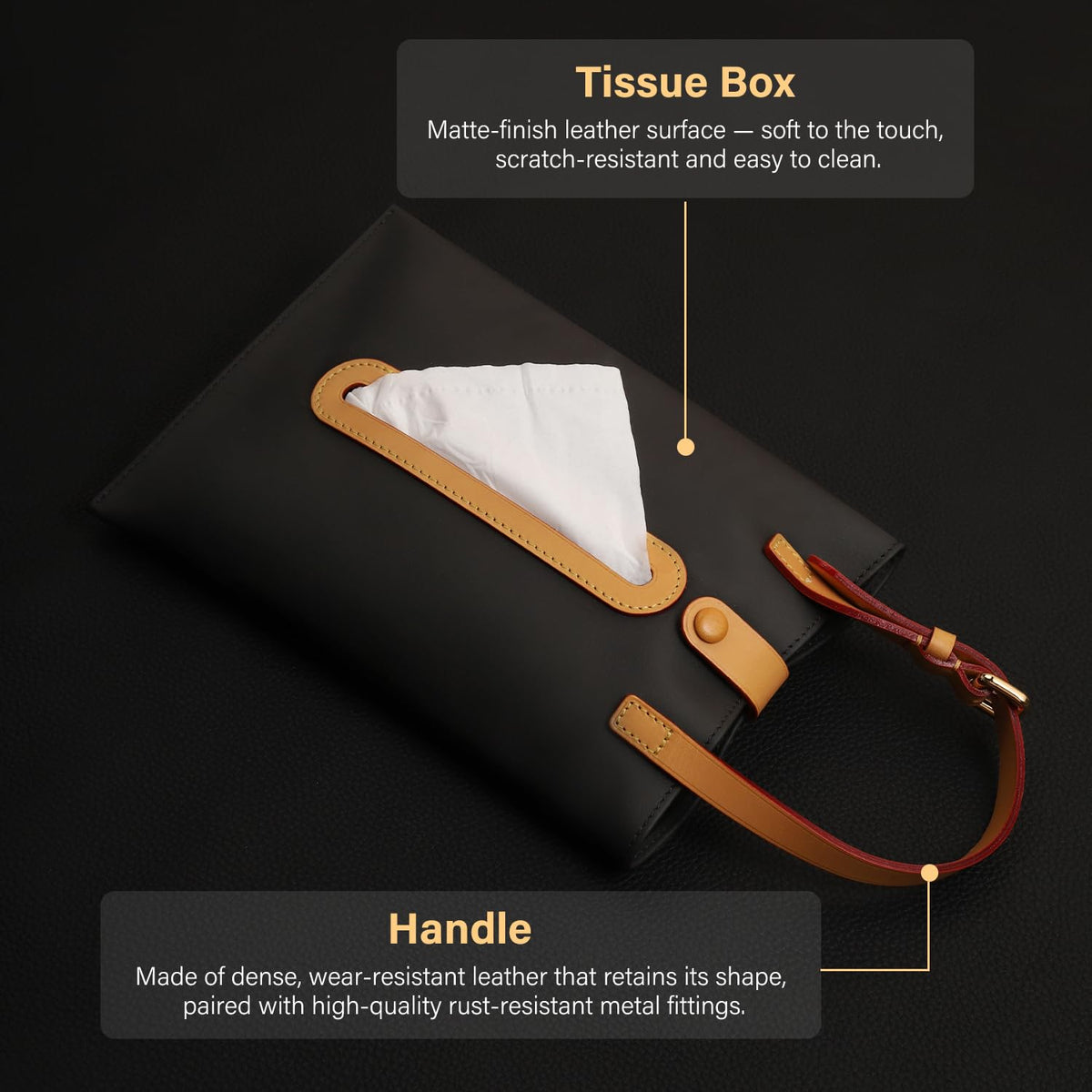 Genuine Leather Car Tissue Holder With Matte Finish