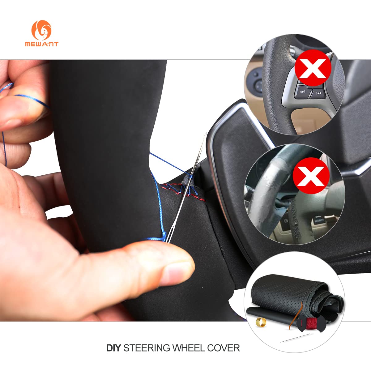 MEWANT Stitch On Custom Fit Steering Wheel Cover for BMW M5 E60 M6 E63
