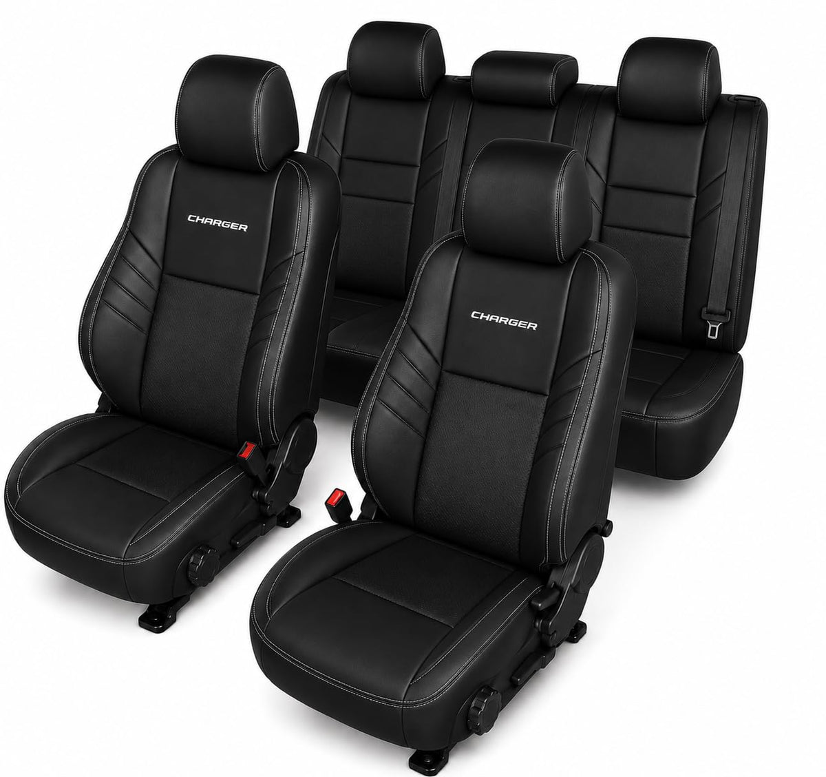 SR1 Performance Officially Licensed Custom Fit Seat Covers with Embroidered Logos - Premium Artificial Leather, Front & Rear Seat Protection