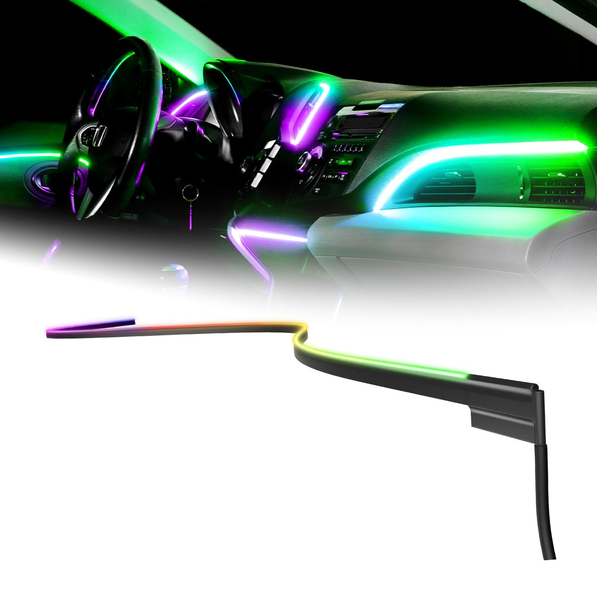 XKmax RGB Fiber Optic LED Interior Ambient Light Kit for Car & Truck | Color Chasing | App-Controlled