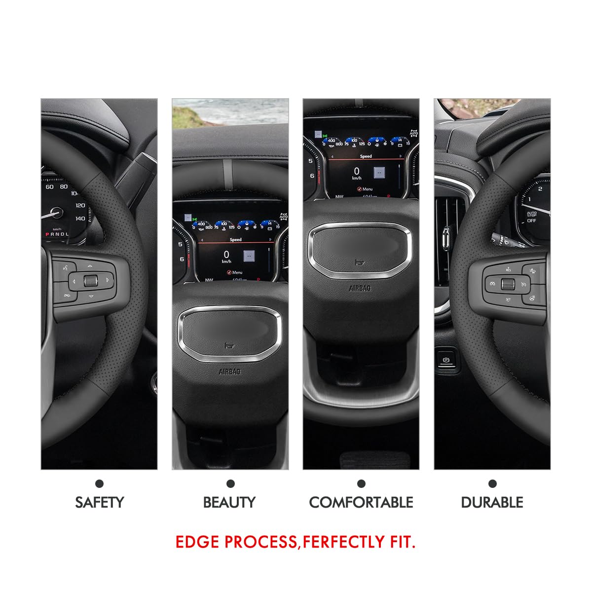 MEWANT Stitch On Custom Fit Steering Wheel Cover for GMC Sierra