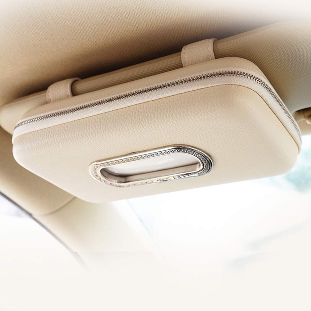Cartisen Car Tissue Holder, Sun Visor Napkin Holder, Car Visor Tissue Holder, Luxury PU Leather Backseat Tissue Case Holder