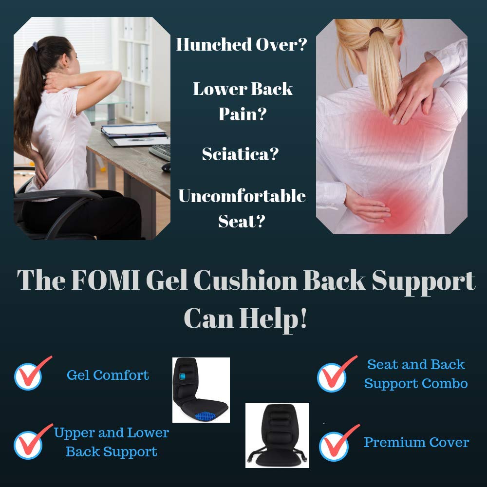 FOMI Premium Gel Cushion and Firm Back Support | Seat Cushion Pad and Upper Lower Thoracic and Lumbar Pillow for Car, Office Chair | Pressure Sore, Coccyx Pain Relief | Posture Aid