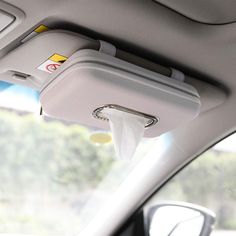 Cartisen Car Tissue Holder, Sun Visor Napkin Holder, Car Visor Tissue Holder, Luxury PU Leather Backseat Tissue Case Holder