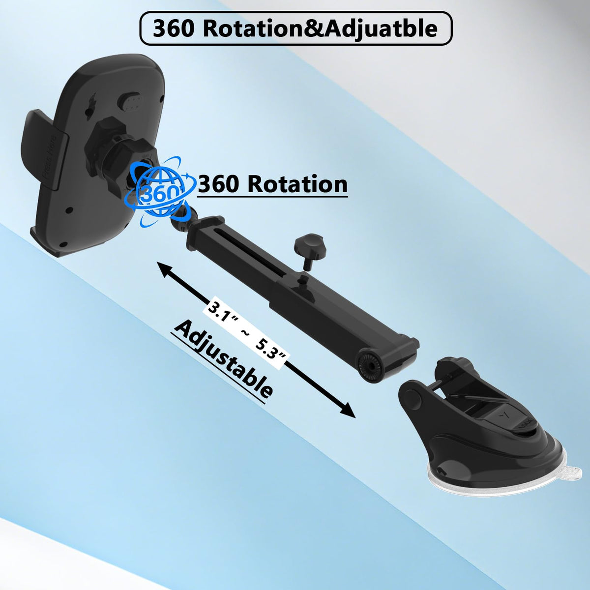 Slognny Car Phone Holder, [Ultra Strong Suction Cup] 360°Adjustable Phone Mount for Universal Car Windshield Compatible with iPhone 17 Pro Max and More Smartphones