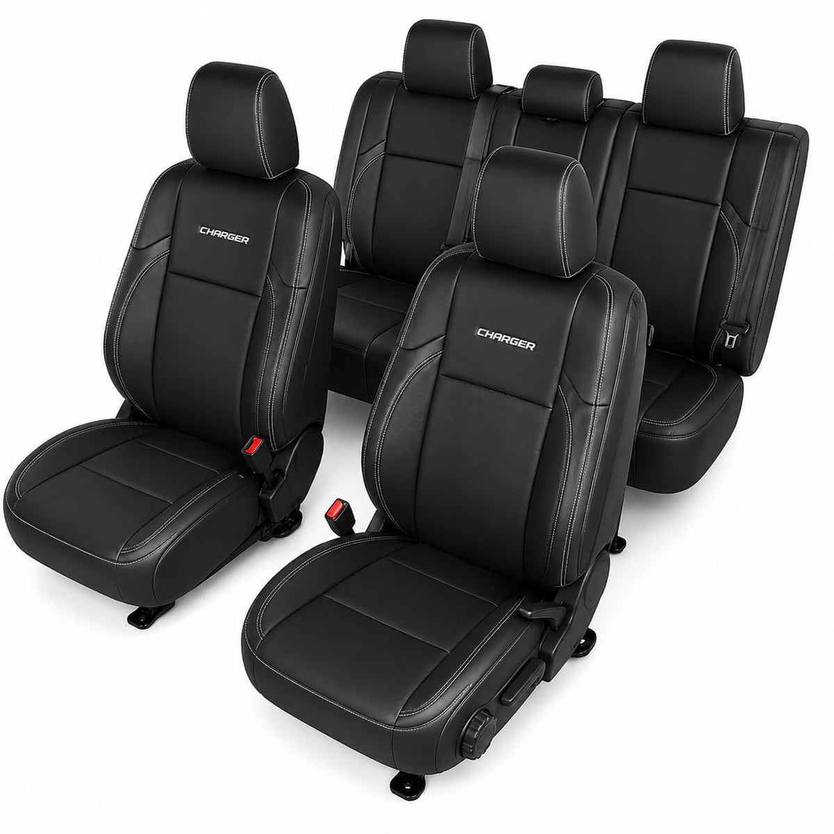 SR1 Performance Officially Licensed Custom Fit Seat Covers with Embroidered Logos - Premium Artificial Leather, Front & Rear Seat Protection