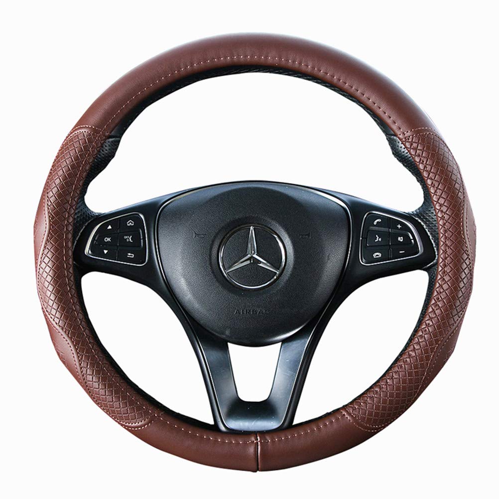 Red Rain Cowhide Leather Car Steering Wheel Covers Auto Wheel Covers Size M/L Universal Fit Car Auto Truck SUV