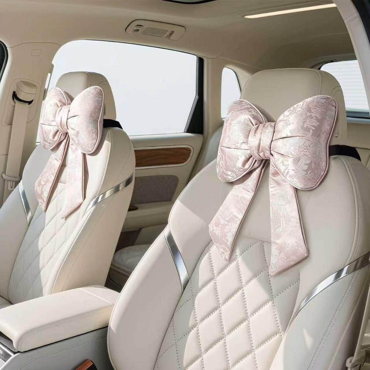 iHUFeather Bow Car Headrest Pillow Comfortable Soft Plush Head Rest Cushion (2PCS)
