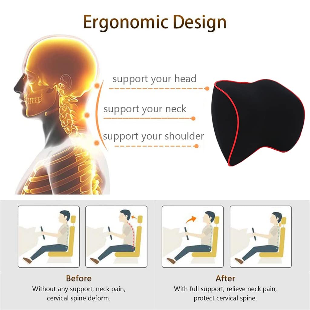 SDREYKUF Breathable Car Headrest Neck Pillow Auto Seat Memory Foam Support Rest Protector Automobiles Interior