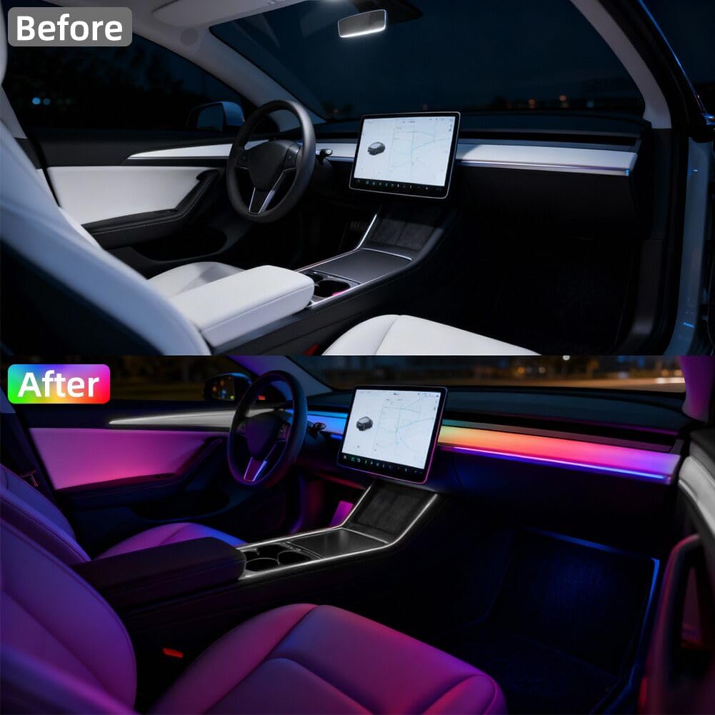 Acrylic Interior Car LED Lights with Remote and Wireless APP, Ambient Lighting Kits Fiber Optic Strip LEDs,16 Million Colors Music&DIY Function