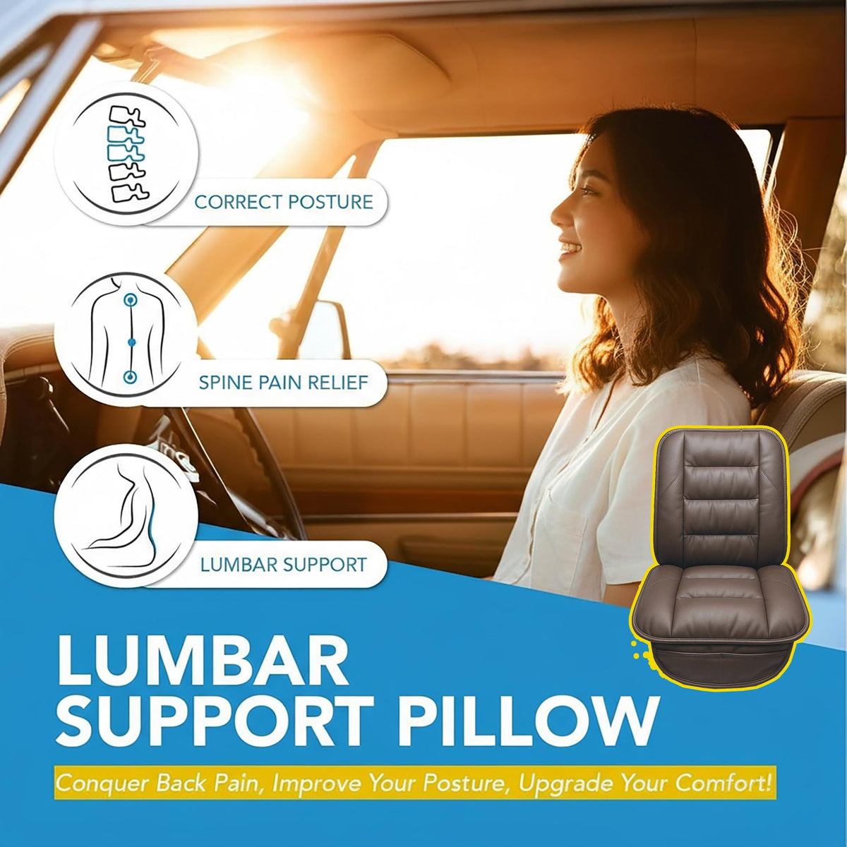CORRIDOR Genuine Leather Seat Cushion for Car - Handmade - Relieve Hip, Pressure and Sciatica Pain - Ideal for Lower Back Pain - for Office Chair and Car Seat