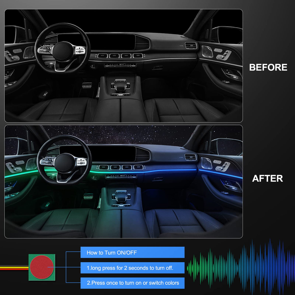 Acrylic Interior Car LED Strip Light with Wireless APP, RGB Dreamcolor 5 in 1 Ambient Lighting Kits, 16 Million Colors Sound Active Function Car Neon Lights, Sync to Music