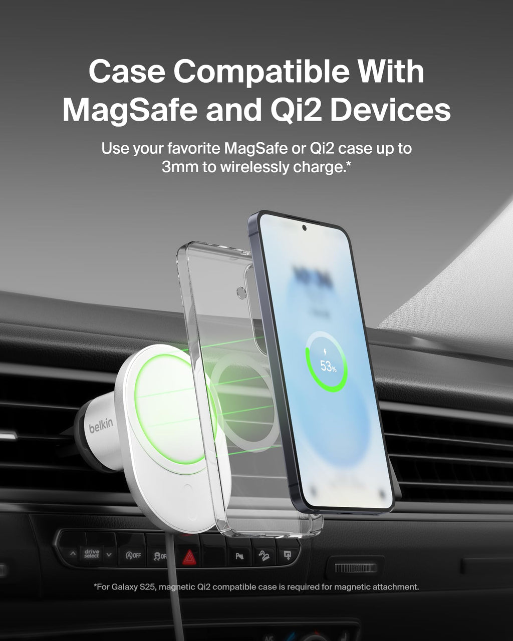 Magnetic Car Charger With 15W Wireless Charging