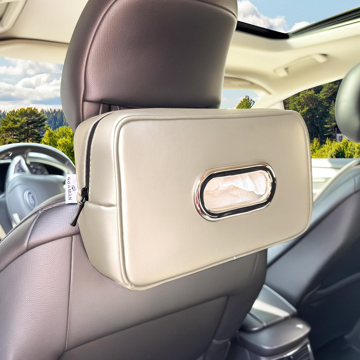 Noaman Upgraded Large Car Tissue Holder Premium PU Leather Tissues Box Cover Backseat Rectangular Napkin Holder for Car Fits for 120 Standard Kleenex Tissues Box for Car Organization Accessories Black