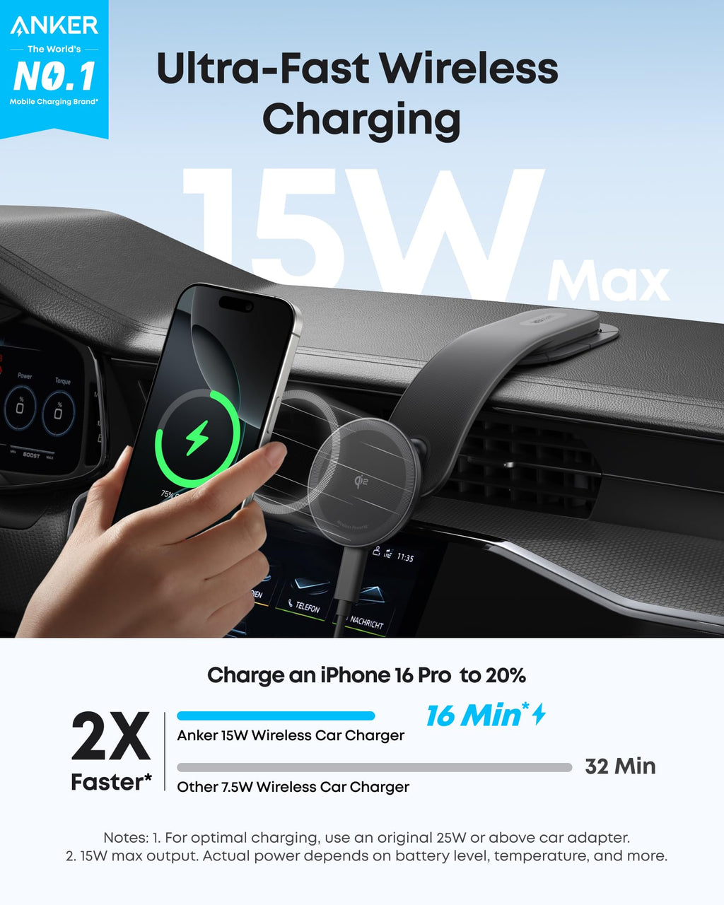 Magnetic 15W Car Charger With Alloy Mount