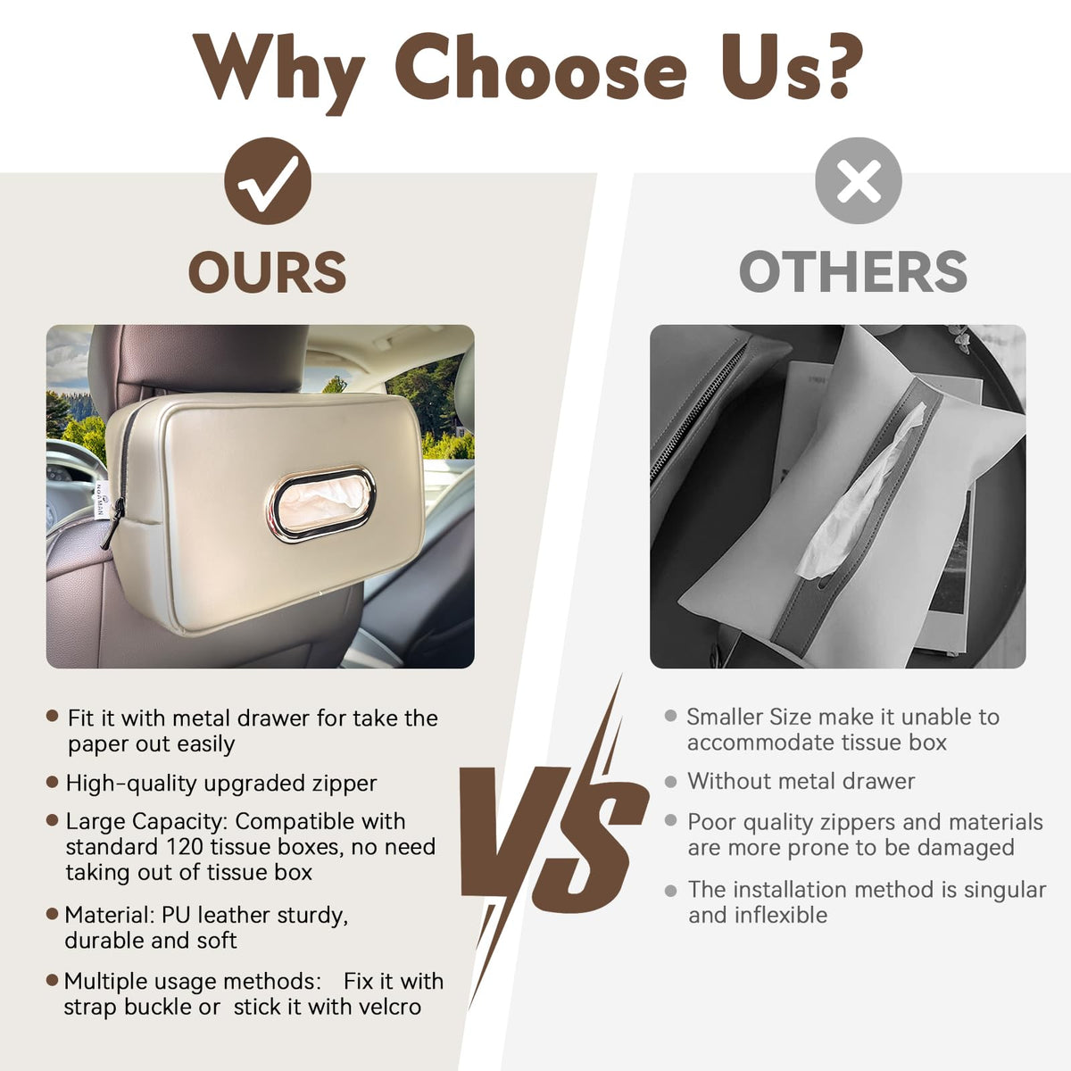 Noaman Upgraded Large Car Tissue Holder Premium PU Leather Tissues Box Cover Backseat Rectangular Napkin Holder for Car Fits for 120 Standard Kleenex Tissues Box for Car Organization Accessories Black