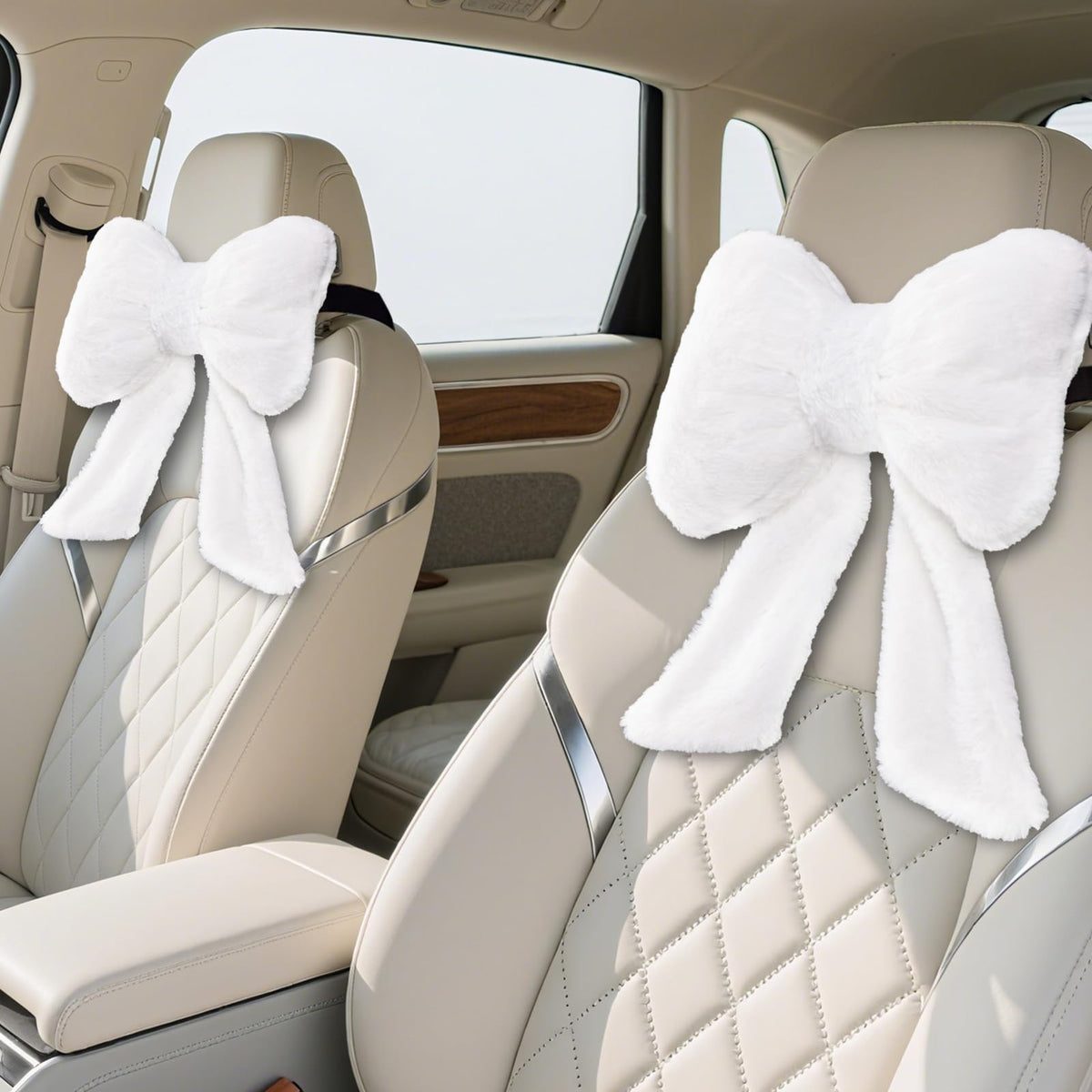 iHUFeather Bow Car Headrest Pillow Comfortable Soft Plush Head Rest Cushion (2PCS)