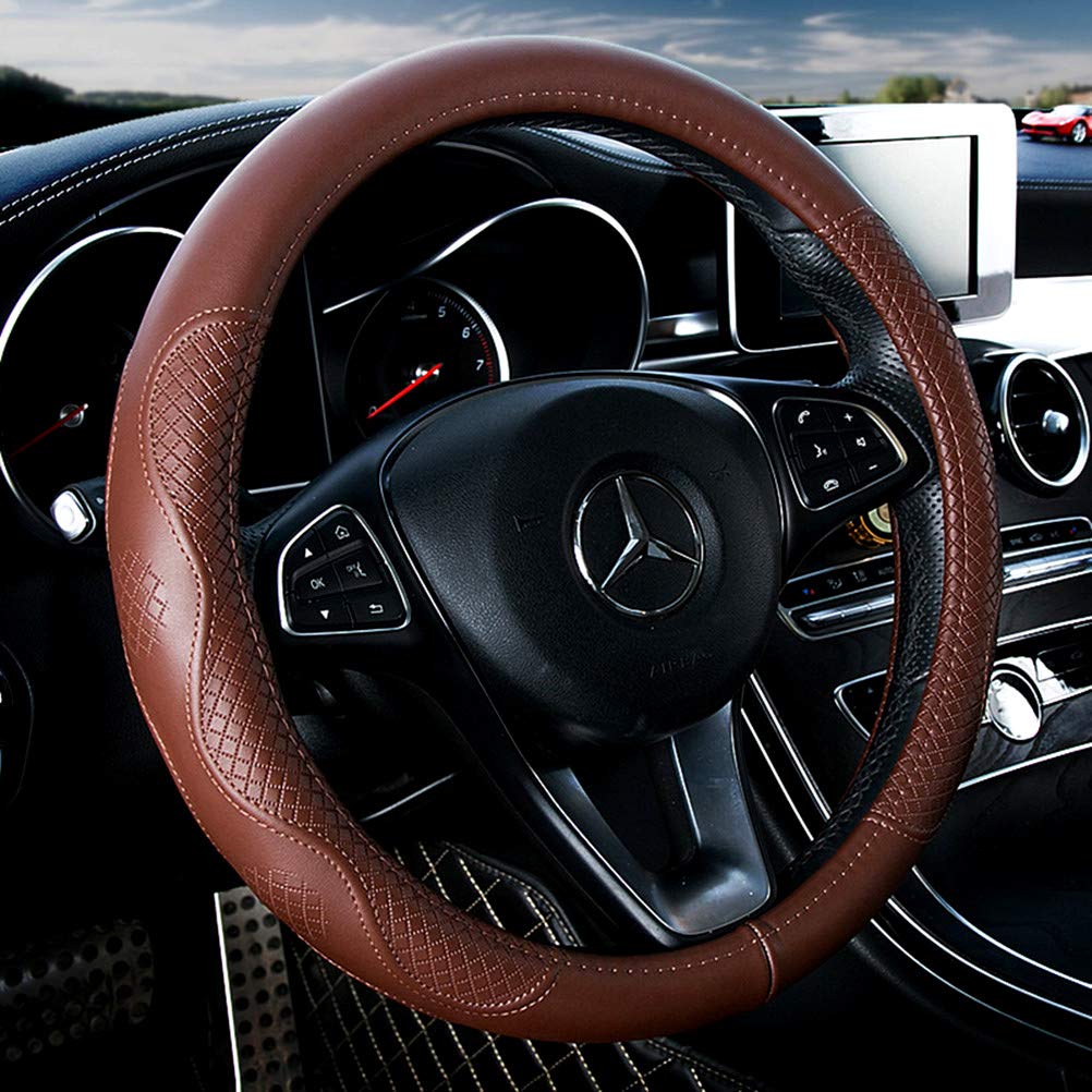 Red Rain Cowhide Leather Car Steering Wheel Covers Auto Wheel Covers Size M/L Universal Fit Car Auto Truck SUV
