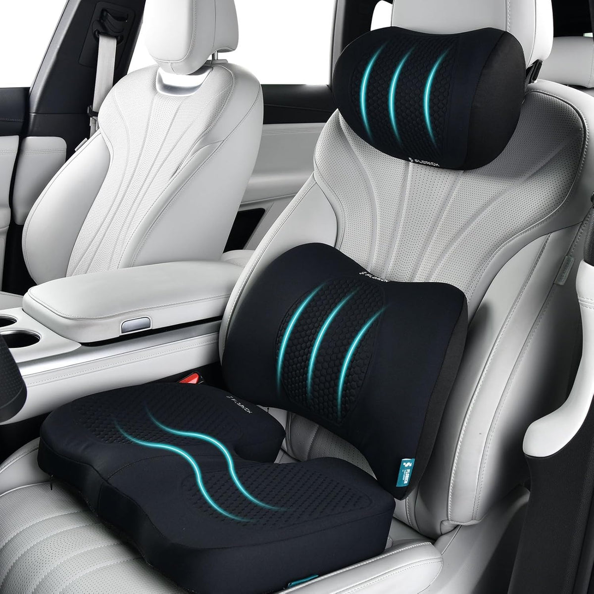 FLORICH Car Seat Cushion and Back Support for Office Chair Memory Foam Chair Cushions Pressure Relief Seat Pads with Gel Massage Point Lumbar Support Relief Sciatica & Tailbone (Light Pink)