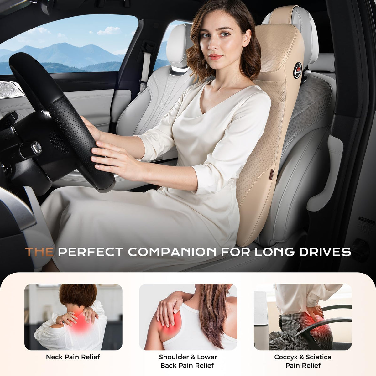 Ergonomic Car Seat Cushion With Full-Back Support