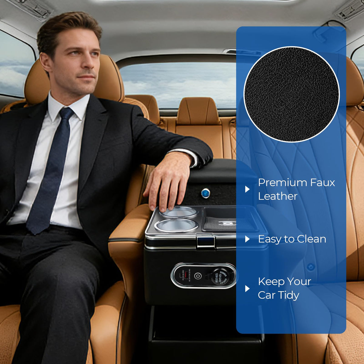 Lockable Center Console Organizer With Dual Cup Holders
