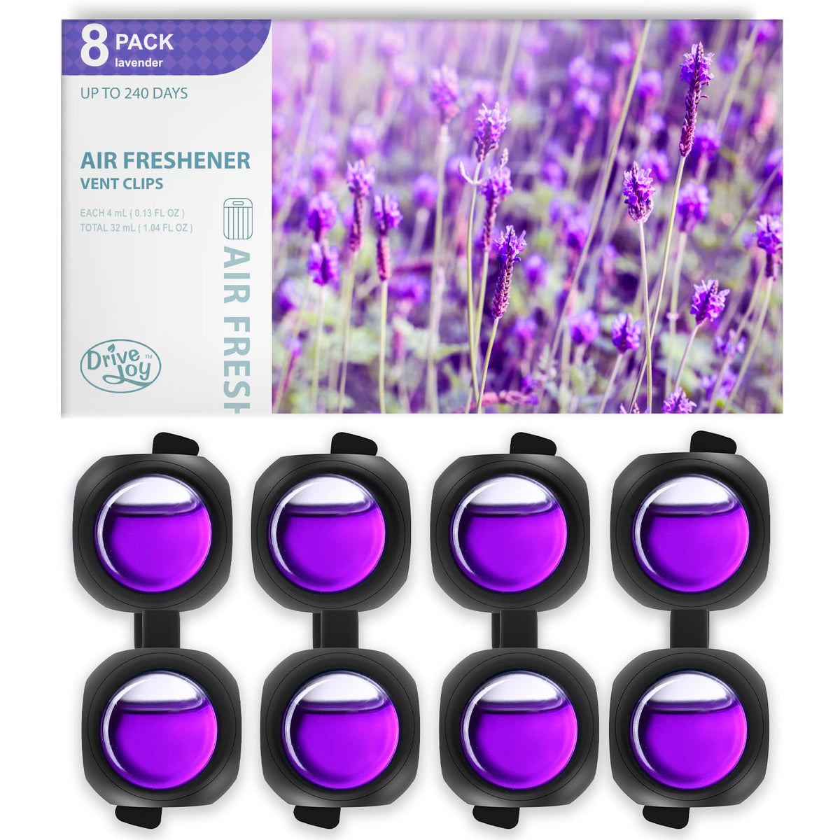 Car Air Freshener Vent Clips, 8 Pack, Provides Long-Lasting Scent, Up to 240 Days, Odor Eliminator