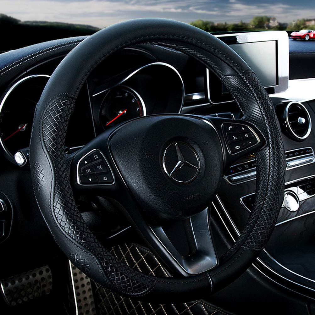 Red Rain Cowhide Leather Car Steering Wheel Covers Auto Wheel Covers Size M/L Universal Fit Car Auto Truck SUV