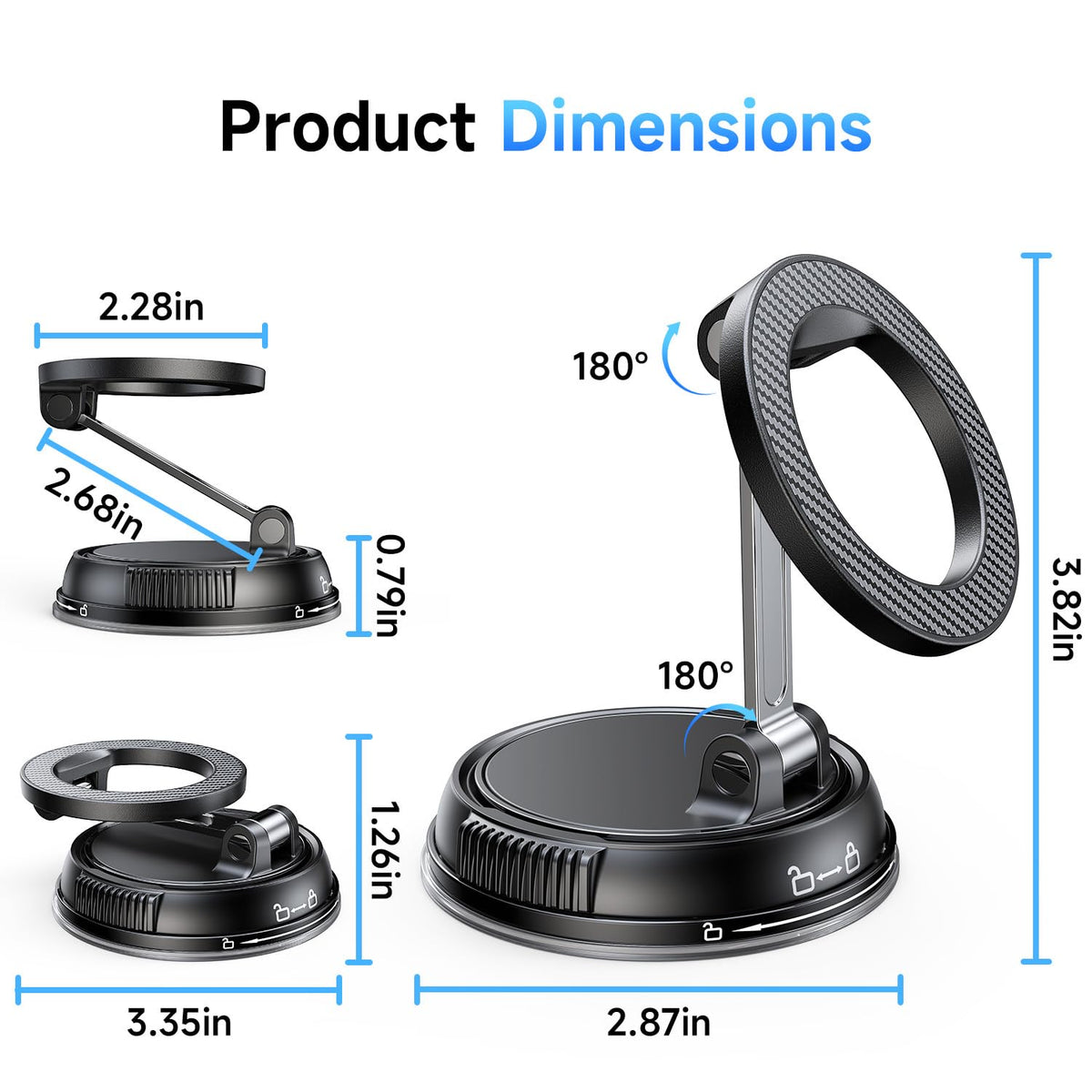 Magnetic Car Phone Mount With 78+LB Suction Grip