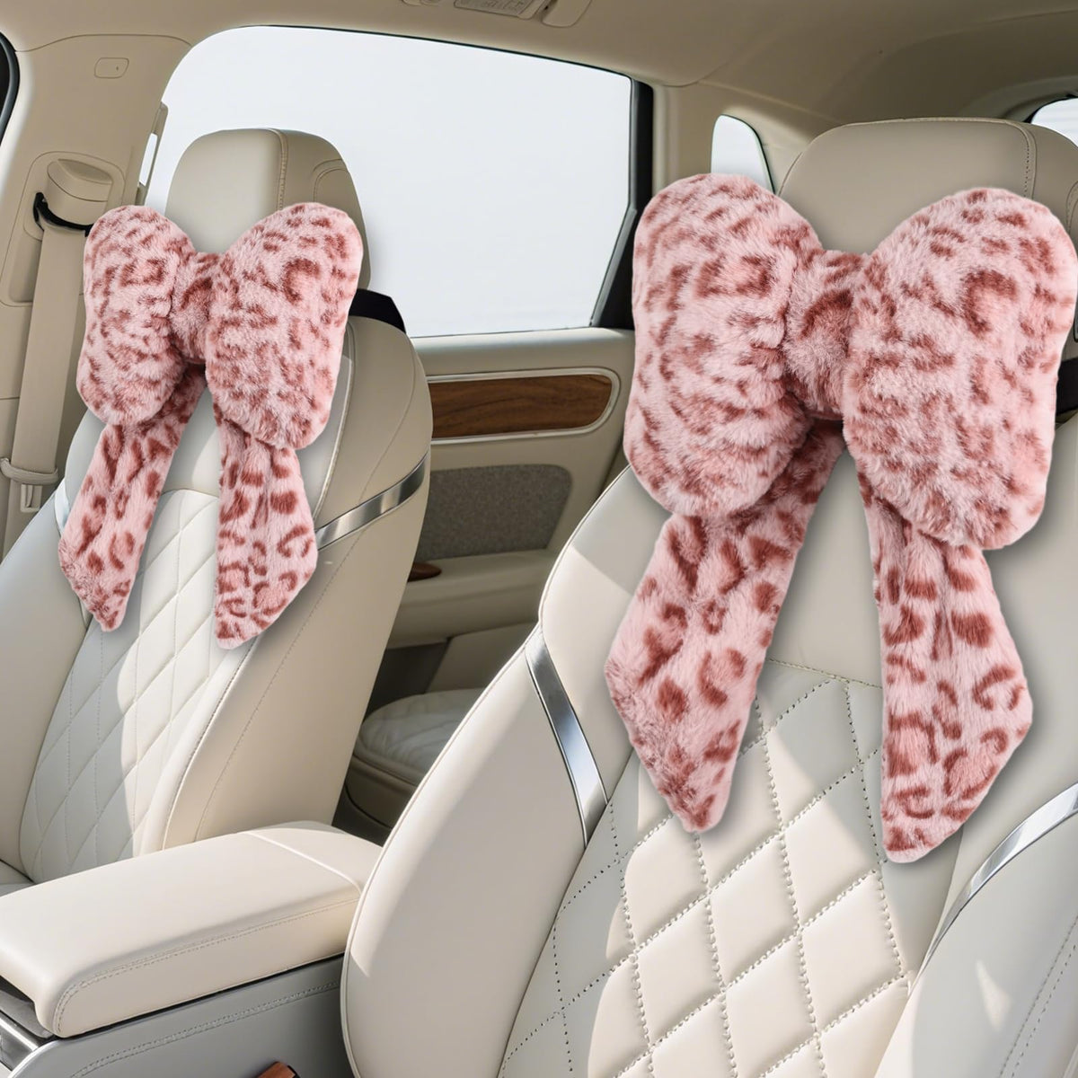 iHUFeather Bow Car Headrest Pillow Comfortable Soft Plush Head Rest Cushion (2PCS)