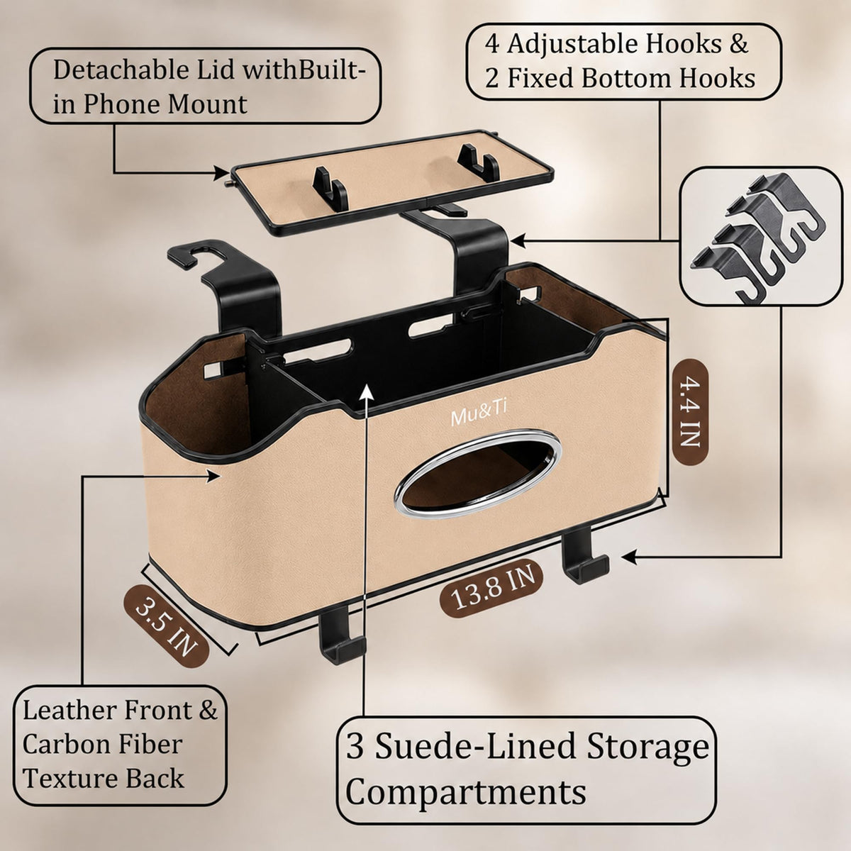 4-in-1 Back Seat Organizer With Cup & Tissue Holders