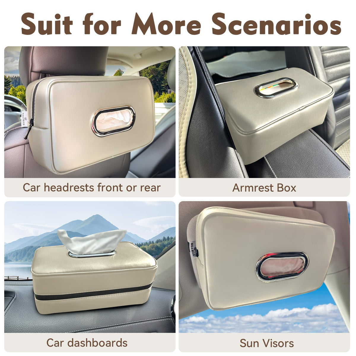 Large Leather Car Tissue Holder With Backseat Fit