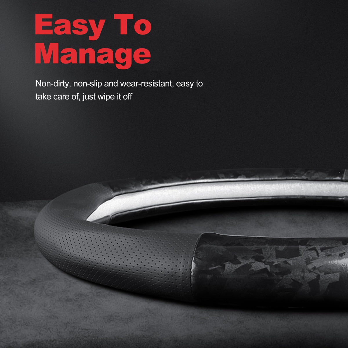 Ergocar Car Steering Wheel Sleeve,D-Type Forging Carbon Fiber and Leather Steering Wheel Sleeve,37-38cm/14.5-15inch,Non-Slip,Soft,Breathable,Modern Sports Style