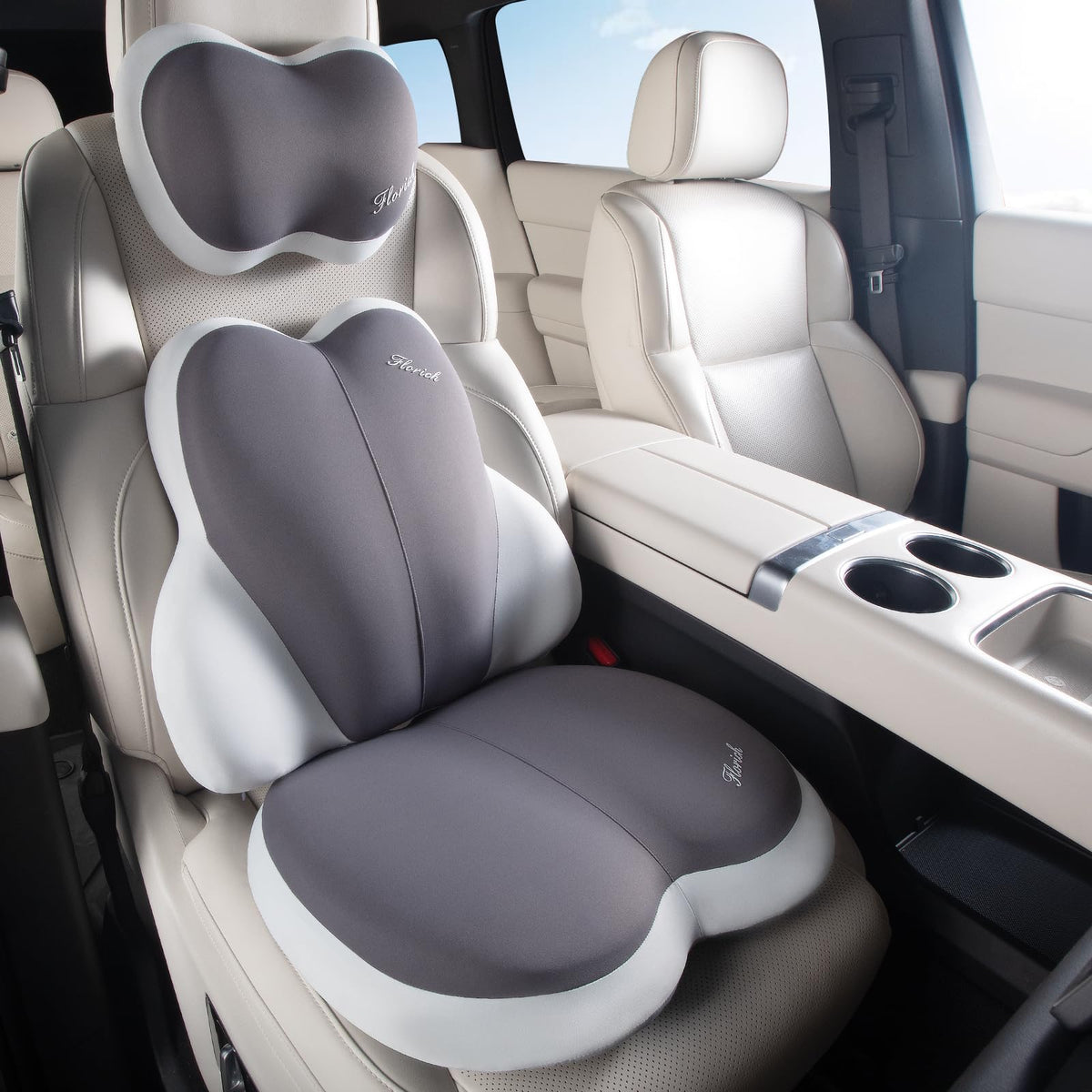 FLORICH Car Seat Cushion and Back Support for Office Chair Memory Foam Chair Cushions Pressure Relief Seat Pads with Gel Massage Point Lumbar Support Relief Sciatica & Tailbone (Light Pink)