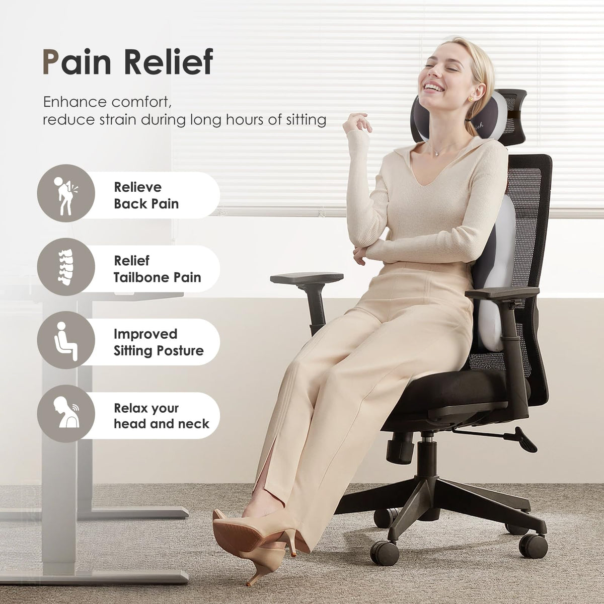 FLORICH Car Seat Cushion and Back Support for Office Chair Memory Foam Chair Cushions Pressure Relief Seat Pads with Gel Massage Point Lumbar Support Relief Sciatica & Tailbone (Light Pink)